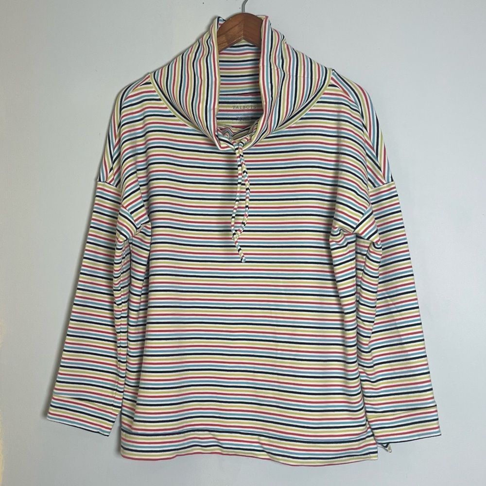 Talbots Women's Multi-Colored Stripe Long Sleeve Loose Drawstring Turtleneck